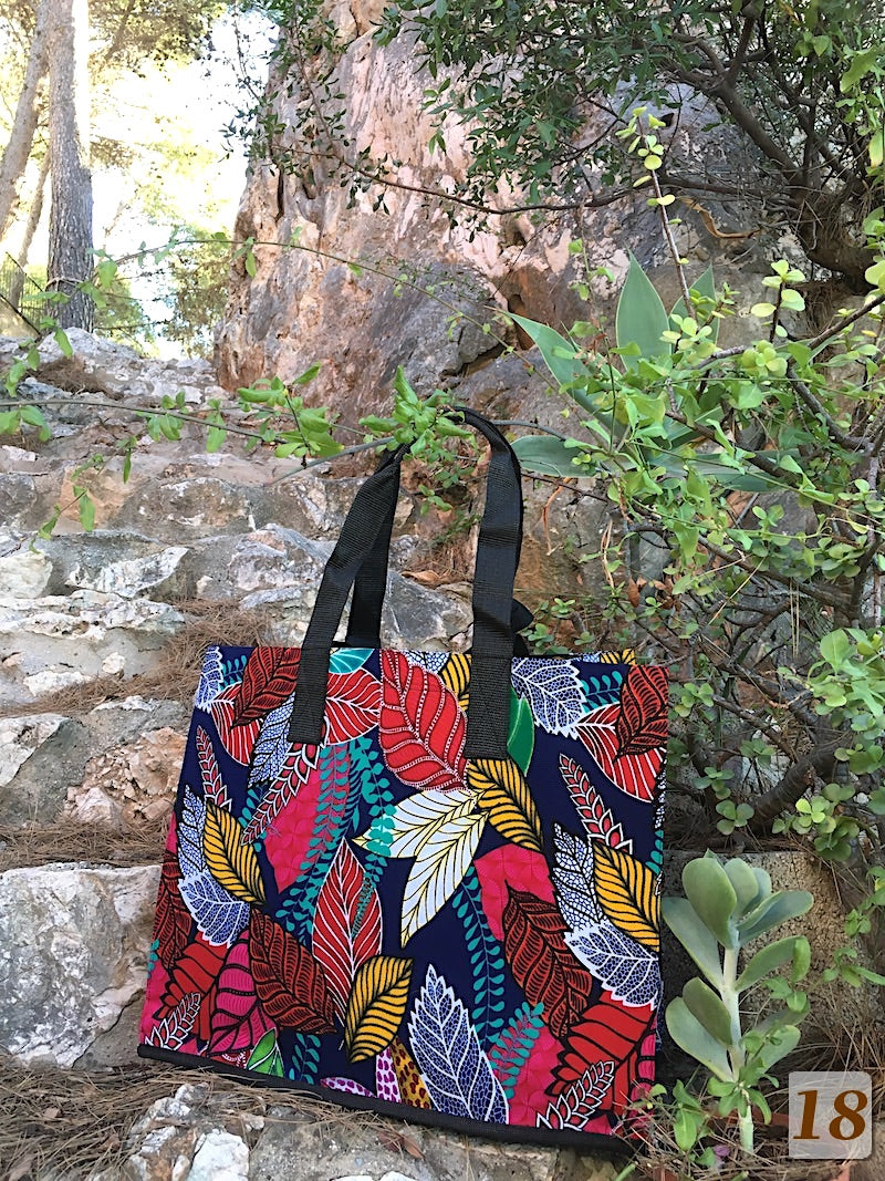 Cabas en Tissu Wax doublé de Sac de Riz recyclé