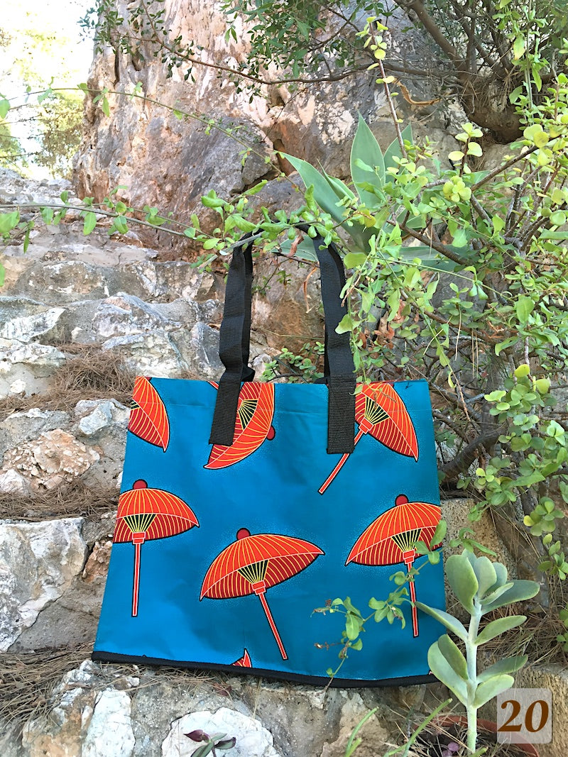 Cabas en Tissu Wax doublé de Sac de Riz recyclé