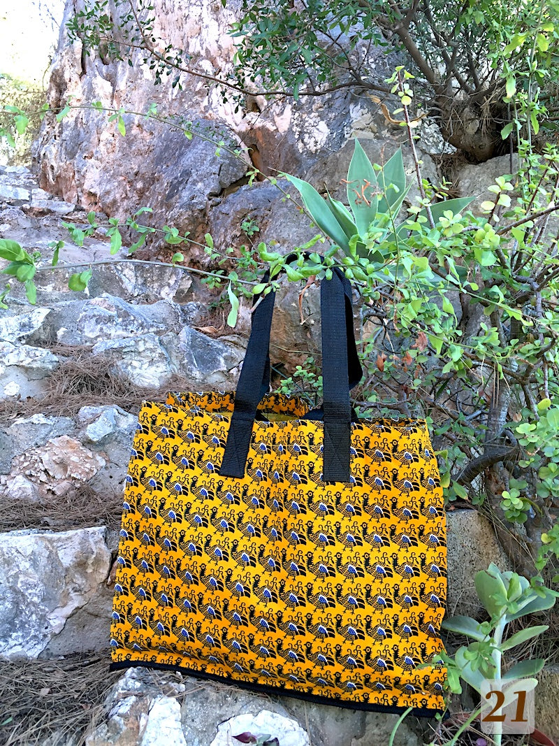 Cabas en Tissu Wax doublé de Sac de Riz recyclé