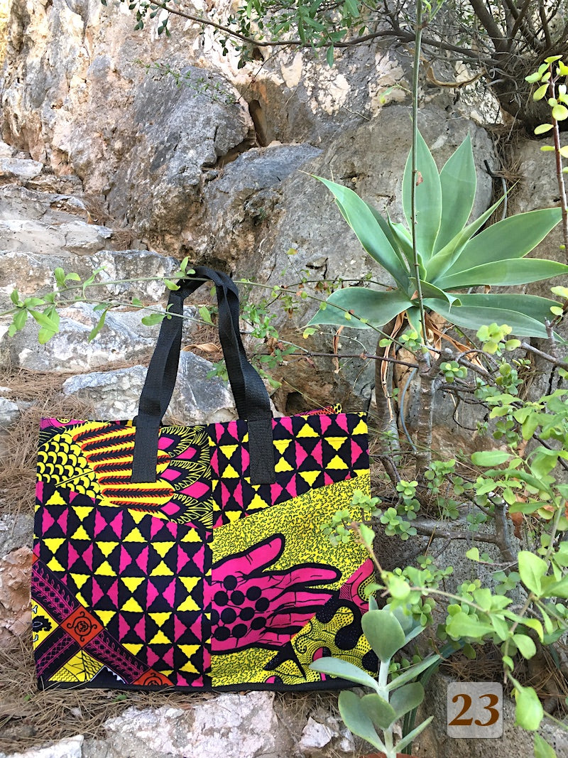 Cabas en Tissu Wax doublé de Sac de Riz recyclé