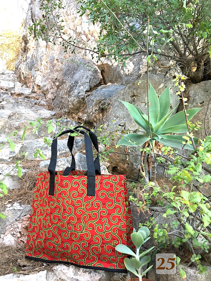 Cabas en Tissu Wax doublé de Sac de Riz recyclé