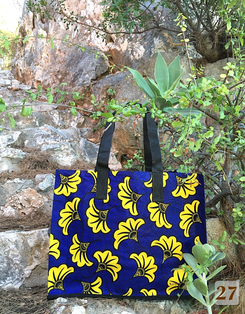 Cabas en Tissu Wax doublé de Sac de Riz recyclé