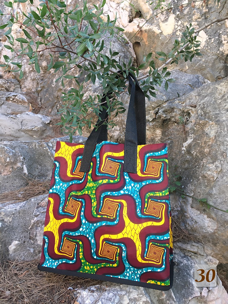 Cabas en Tissu Wax doublé de Sac de Riz recyclé