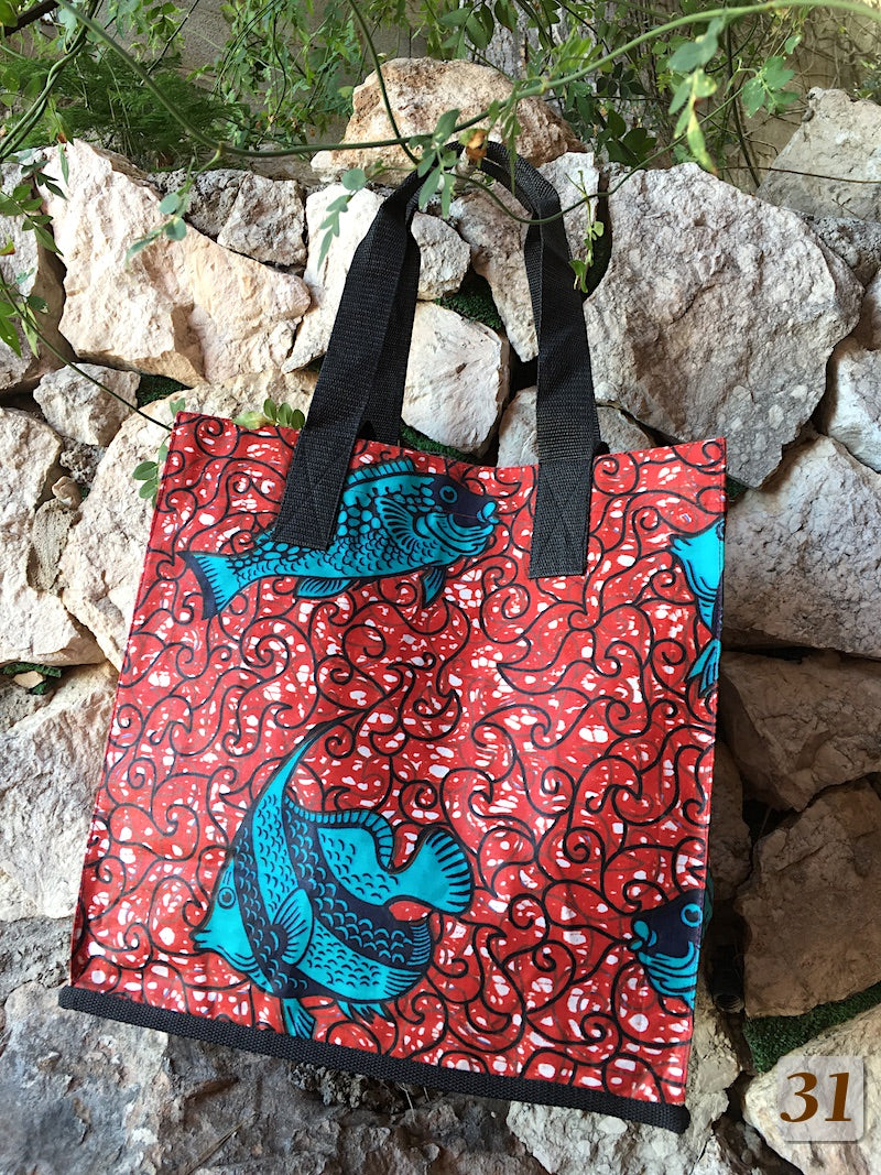 Cabas en Tissu Wax doublé de Sac de Riz recyclé