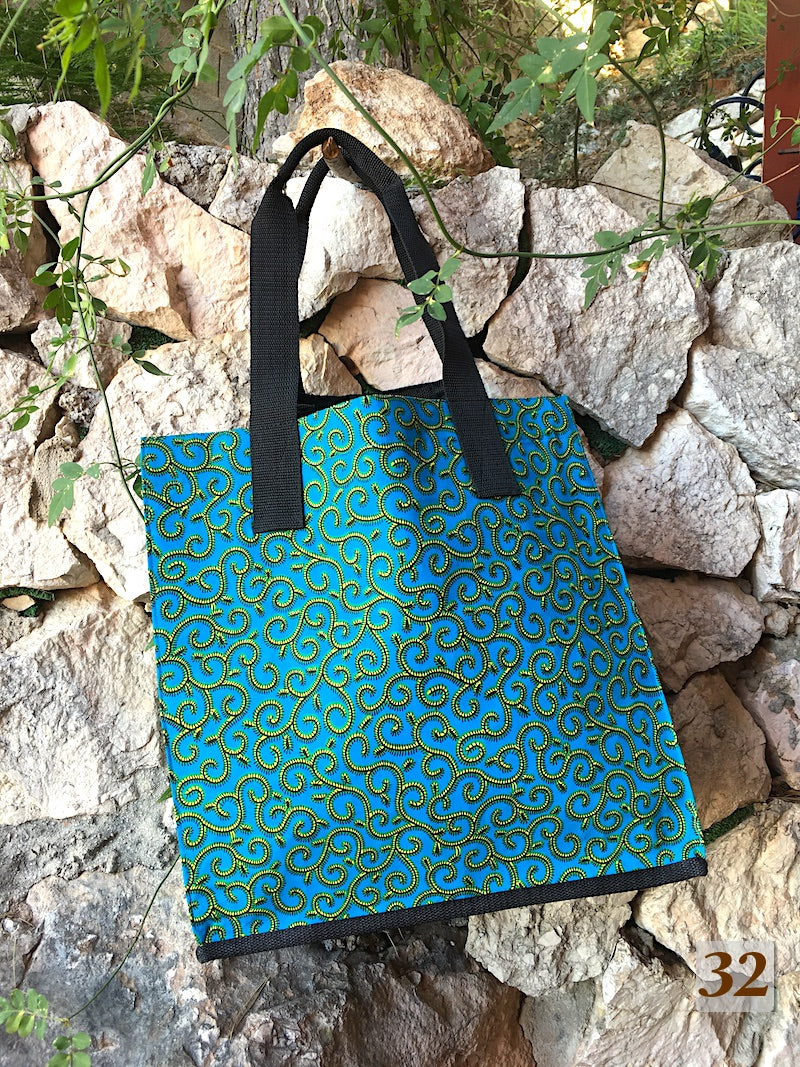 Cabas en Tissu Wax doublé de Sac de Riz recyclé